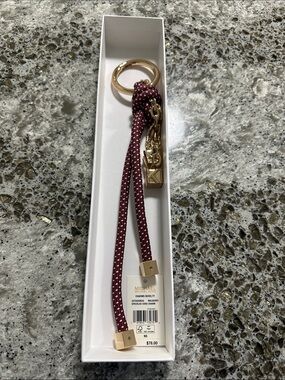 NEW Michael Kors Maroon Braided Rope Key & Card Holder with Gold Hardware